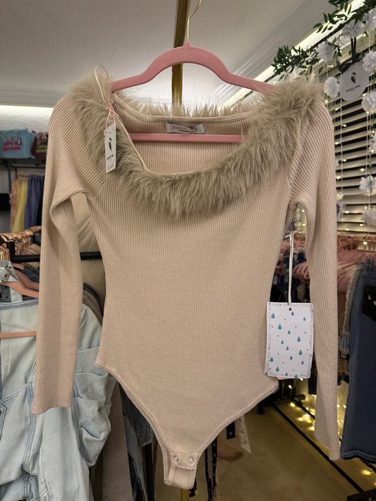 Sweet Rain Feather Trim Bodysuit