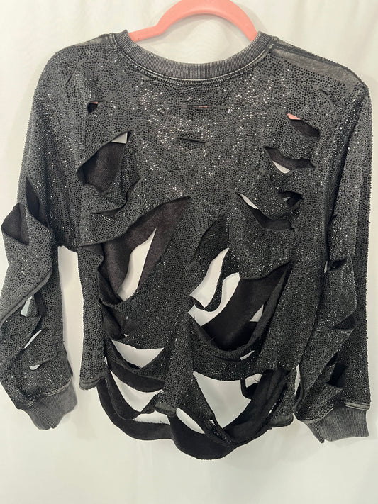 Rhinestone Shredded Sweatshirt