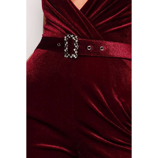 SAMBA RHINESTONE BELT VELVET JUMPSUIT